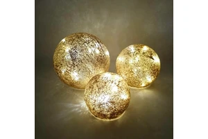 Led 3 Set Glass Ball Christmas Ornaments Gray Warm Yellow Luminous Light for Christmas Gifts Bedroom Decorations