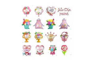Mother's Day Romance Waterproof Gift Basket with Aluminum Foil Trophy & Heart Balloons for Party Decorations & Celebrations