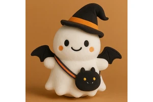 Custom Halloween Ghost Plush Toy With Witch Hat Bat Wings And Cute Bag Plush Ghost With Candy Bag For Kids Gift
