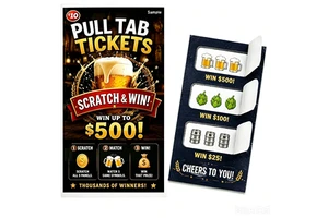 Free Design Custom Print Pull Tab Tickets Lottery Ticket Three Windows Pull Tab Tear Off Tickets for Fundraising Event
