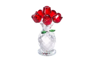 Red Blue Pink Color Crystal Flower Figurine Glass Ornament Collection Mother's Day Valentine's Day Gifts