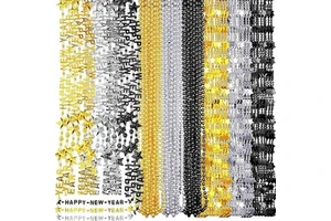 Happy New Year Tableware & Decorations Black Gold Ball Necklace Plastic Holiday Decoration Supplies for New Year Parties