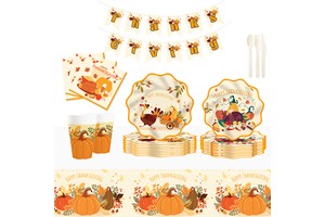 DAMAI Thanksgiving Turkey Maple Leaf Theme Tableware Set Paper Plate Cups Napkins Thanksgiving Table Decor Party Decorations