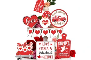 JUXINDA New Valentine's Day 12-piece Tiered Tray Set with Red Decorative Props Heart and Cupid logo Crafts
