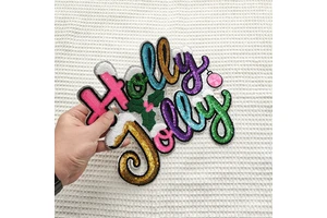 2026 New Design Custom Christmas Merry Joy Of The Lord Large Glitter Sequin Chenille Embroidery Iron On Patch For Clothes Hoodie