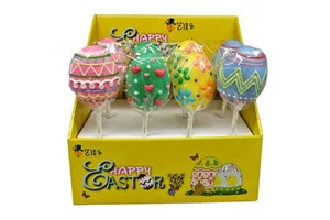 New Products Halal Easter Egg Cartoon Fruit Hard Candy Lollipop Wholesale Fun Easter Egg Candy