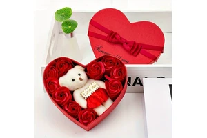 Valentine's Day Bear Rose Gift Box Soap Flower Birthday Gifts for Girlfriend Couples Women Wedding Guests