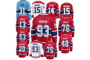 Canada Montreal Stitched #75 Dobes #15 Newhook #53 Dobson #93 Demidov #14 Suzuki #13 Caufield #48 Hutson Ice Hockey Jersey