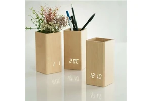 Wooden Alarm Clock Digital Temperature Pen Holder Table Clock For Gift Promotion With Cheapest Price Led Desk Clock Logo Custom