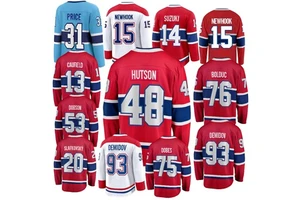 Wholesale Montreal Stitched Name Number #48 Hutson #75 Dobes #15 Newhook #93 Demidov #14 Suzuki #13 Caufield Ice Hockey Jersey
