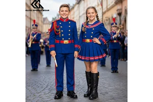 Boy And Girls Majorette Parade Uniforms Royal Blue Marching Band Costumes Jacket Set Majorette Dance Uniform