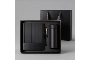 Stock Business Notebook Set Black PU Leather With Mug Gift Notebook Set Reliable Factory