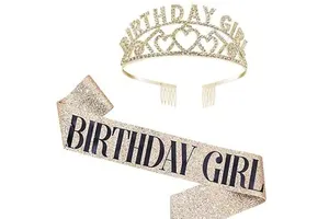 Crown Set Birthday Sash Happy Birthday Girl Rose Gold Shining Queen Sash Cloth Adult Birthday Party Decor