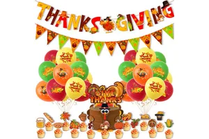 Thanksgiving Festival Decor Package Including Banner Flags and Spiral Pendant Decorations Suitable for Both Indoor and Outdoor