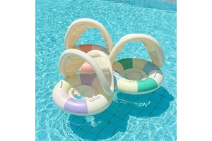Child Cartoon Inflatable PVC Waterproof Portable Armbands Pool Floats Water Wing Swimming Seat Ring With Sunshade Canopy
