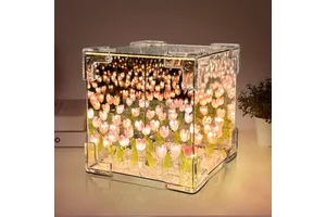 LED Handmade Tulip Lamp DIY Square Box Infinity Mirror 20Flowers Table Lamp Indoor Bedside Night Light Creative Christmas Gift