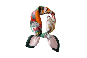 Cute 70*70cm Silk Square Cat Cartoon Turban Headband and Bag Decoration New Style Novelty Gifts for Mother's Day Spring Summer