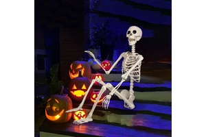 JF 165cm Standing Plastic Skeleton for Indoor/Outdoor Halloween Haunted House Decor with High Quality and Bag Packing