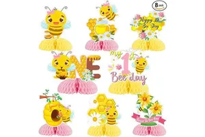 Delphinus Pink Honey Bee 1st Birthday Party Decorations 8PCS Bee Honeycomb Centerpieces 15cm Paper Indoor/Outdoor Girls
