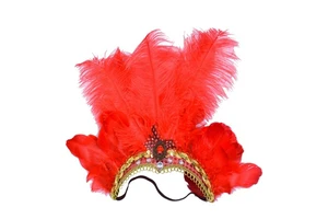 50% OFF Carnival Red FeatherHeadpieces for Women Mardi Gras Headdress Girl Masquerade Venice Hawaii Costume Party