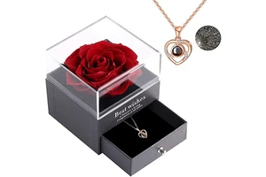 New Product Ideas 2023 Competitive Price Acrylic Preserved Rose Box with Necklace for Valentines Day