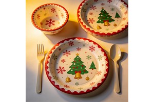 Wholesale Christmas Tree Cute Warm Set Series Disposable Paper Dinnerware & Tableware Plate Set-Eco-Friendly For Party Dinner