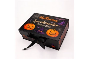 Recyclable Luxury Magnetic Gift Box With Embossing And Sponge Lining Halloween Packaging Magnetic Closure And Ribbon