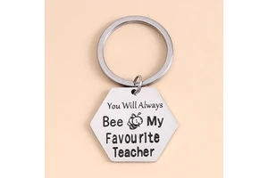 Teacher's Day Souvenir Gift Pendant king Ring Engraved Keychain Stainless Steel Thanksgiving Hexagon
