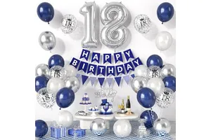 29 Pcs/set White Navy Blue Silver Round Confetti Latex Balloons Arch Kit with Banners for 18th Birthday Party Decorations