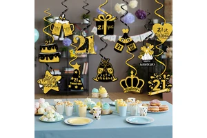 12pcs/pack 18-80 Years Glitter Happy Birthday Party Supplies Black Gold Decorations Spoof Funny Wedding Anniversary Decorations