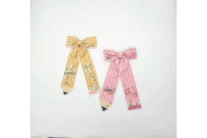 Pink Yellow Back To School Bows Long Tail Pencil Shaker Hair Bow For Girls Teachers Day Gift