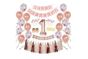 1 Year Old Children's Birthday Party Supplies Set Party Decoration Rose Gold Balloon Set With Paper Tassel