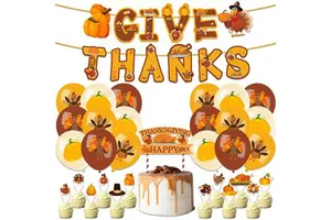 Thanksgiving Cake THANKS GIVE Theme Party Party Pull Flag Banner Balloon Pull Flag Set