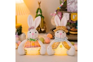 Handmade Luminous Easter Bunny Plush Doll LED Glowing Rabbit Dwarf Ornament for Window Display Spring Home Holiday Gifts