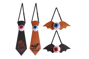 Wholesale Halloween Product Black Orange Bat Eye Necktie With Led Light Halloween Toys Gift for Kids