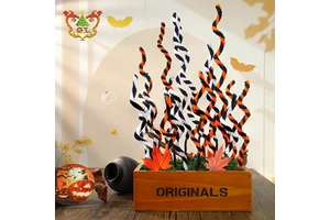 Bestseller Halloween Black White Flocked Fabric Plush Cuttings Branch Creative Two-Color Twisted Stem Flower Bouquet Decorative