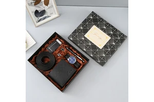 Cross-border Gift Set Leather Wallet and Quartz Watch Belt for Men's Day and Valentine's Day