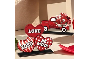In-stock Valentine's Day Heart-Shaped Rose Truck 6-Piece Craft Ornament Set Desktop Decoration