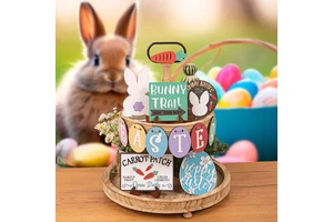 Factory Wholesale Easter Creative Egg Bunny Carrot Combination Layered Tray Decorative Home Desktop Cute Ornament