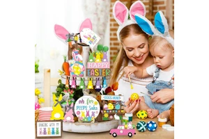 16 Cross-border Easter New Layered Pallet Decoration Rabbit Truck Wooden Craft Square Wall Hanging Pendant Festive Haoxuan Brand