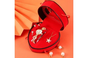 Mother's Day Gift Set Watch Earrings Ring Necklace Heart Gift Box Wedding Jewelry Souvenir Quartz