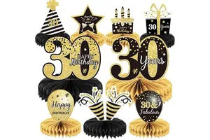 9 Pieces Birthday Honeycomb Number 30 Centerpiece Table Topper Non-Toxic Adult Party Decor for Men Women