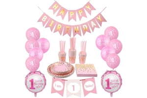 Baby Shower Happy Birthday for Kids Paper Plates 1st Birthday Party Cups Kids Favors Napkins Flags Party Tableware Supplies