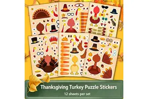 12 Sheets DIY Thanksgiving Turkey Sticker Puzzle Kit for Kids, Fall Party Craft, Wholesale in Stock Fast Shipping