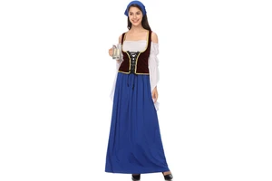 Women German Traditional Dirndl Long Dress Oktoberfest Costumes Suit For Bavarian Party Festival Halloween Carnival