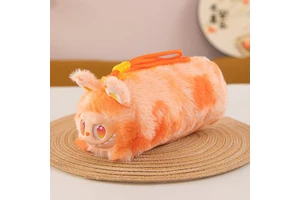 Cute Stitched La Bu Plush Pen Bag Soft Fluffy Stationery Pouch With Lanyard for School Supplies.