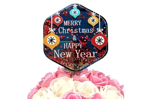 Hot Sale Happy New Year Merry Christmas Cake Decoration 3D Acrylic Happy New Year Merry Christmas Cake Topper