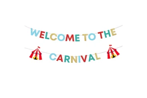 Xieli Circus Party Supplies WELCOME to the CARNIVAL Colorful Shiny Glitter Banner Paper Hanging Decorations