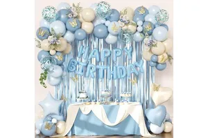 Blue Party Decoration Items Letter Balloon Wreath Set - Adult and Children's Birthday Background Wall Setup