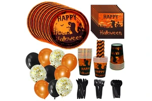 Eco-Friendly Halloween Theme Disposable Dinnerware Set Party Decorations Thick Paper Plate Napkin Cup Tableware Party Supplies